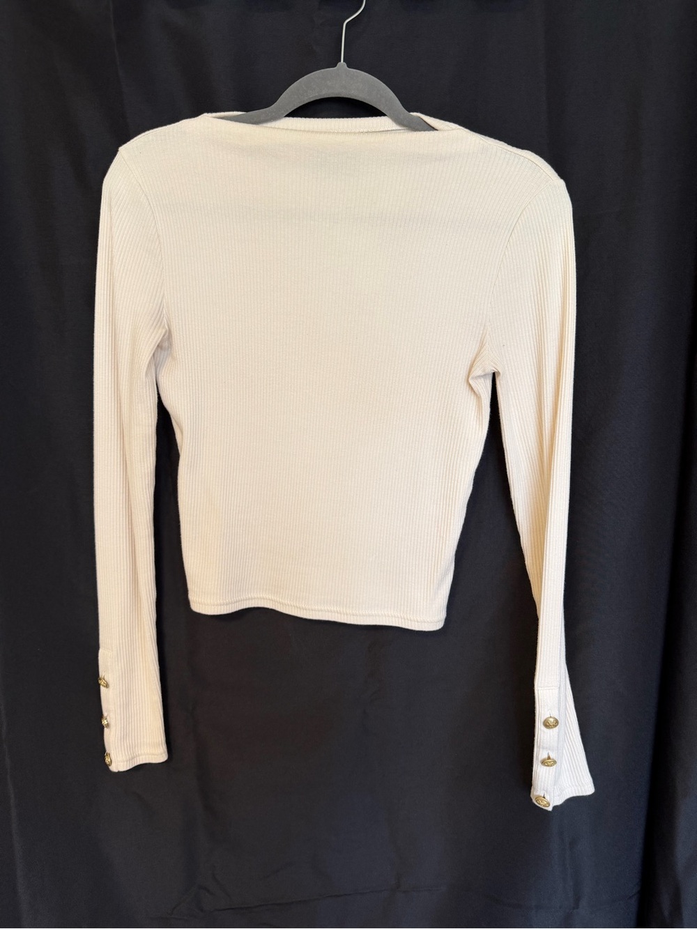 J. Crew Cream Ribbed Long-Sleeve Top with Button Cuffs